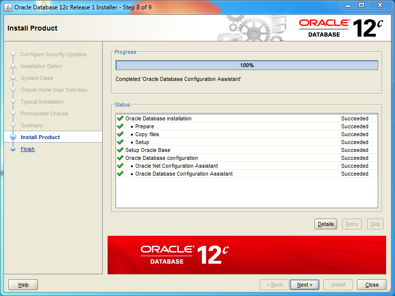 Oracle database 12cR1 Standard Edition 2 Installation on Windows: end 