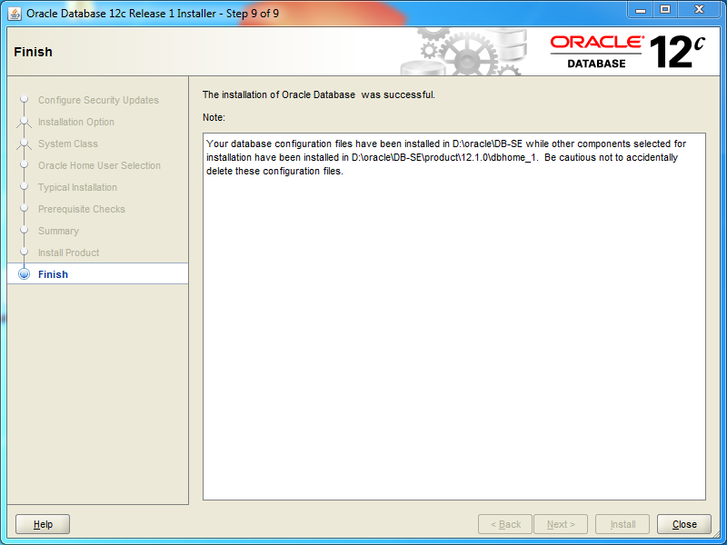 Oracle database 12cR1 Standard Edition 2 Installation on Windows: finish 