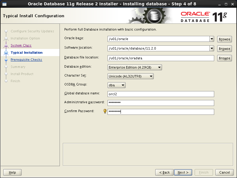 Oracle database 11gR2 Installation on Linux 6: typical installation 