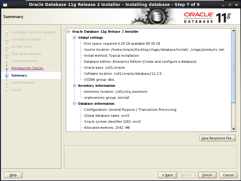 Oracle database 11gR2 Installation on Linux 6: summary 