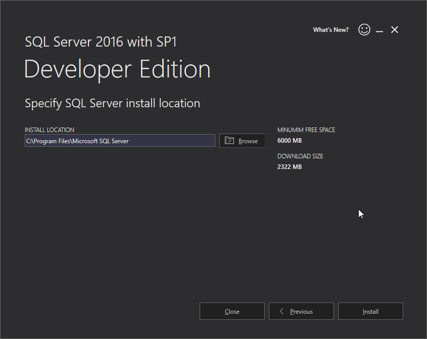 Microsoft SQL Server 2016 installation: location 