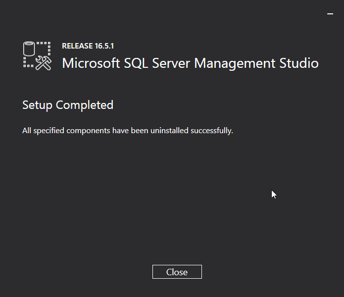 Uninstall Microsoft SQL Server Management Studio (SSMS): uninstalled