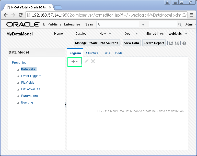 Create SQL Query Data Set for Oracle BI Publisher : new