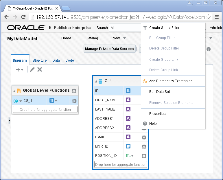 Create SQL Query Data Set for Oracle BI Publisher : modify
