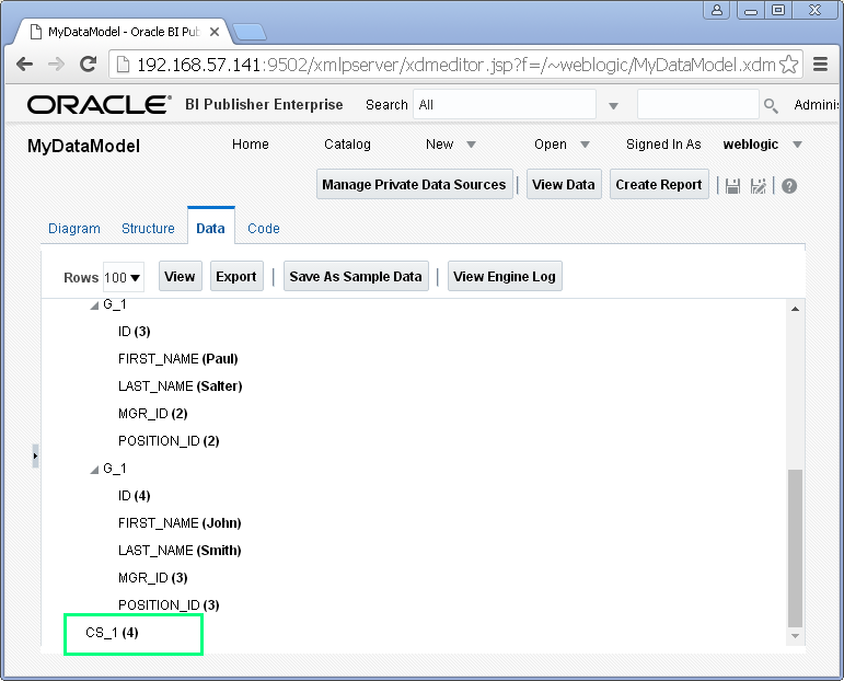 Create SQL Query Data Set for Oracle BI Publisher : data