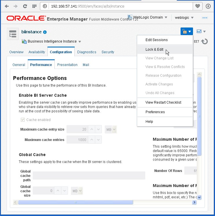Enable Disable Oracle BI (OBIEE) Server cache: lock and edit