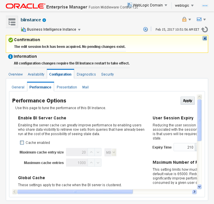 Enable Disable Oracle BI (OBIEE) Server cache: edit
