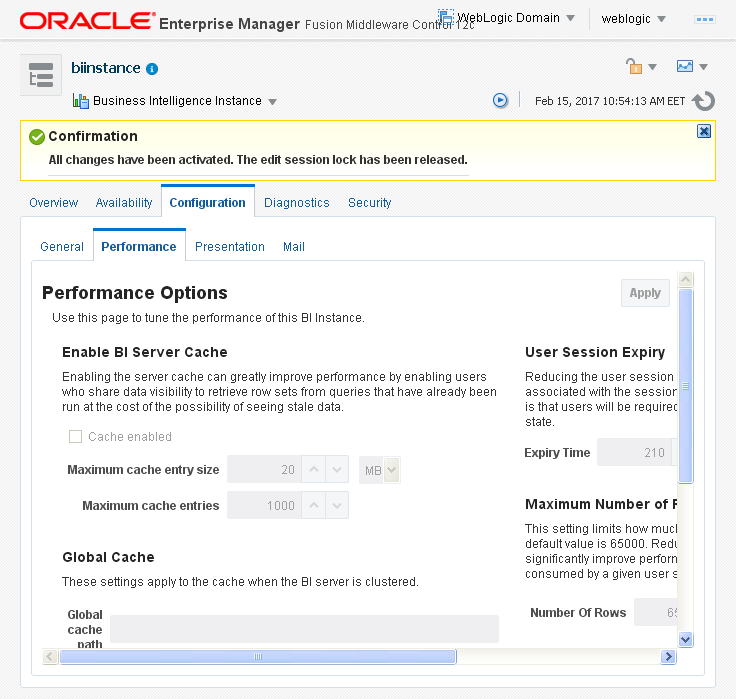Enable Disable Oracle BI (OBIEE) Server cache: message