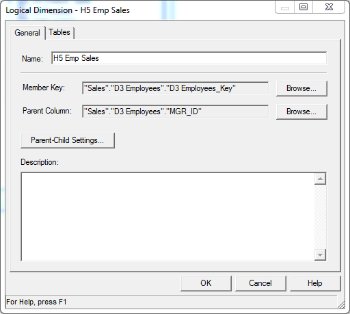 Create OBIEE dimension with parent-child hierarchy: member key