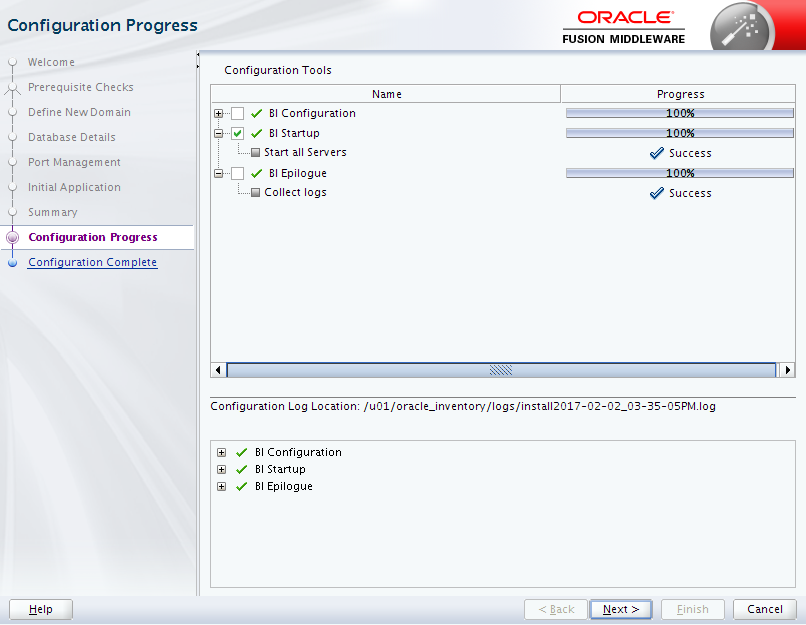 Oracle Business Intelligence 12c Enterprise Edition Configuration : progress 