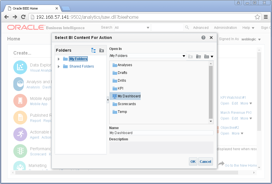 Create an Action into Oracle BI Analytics: content