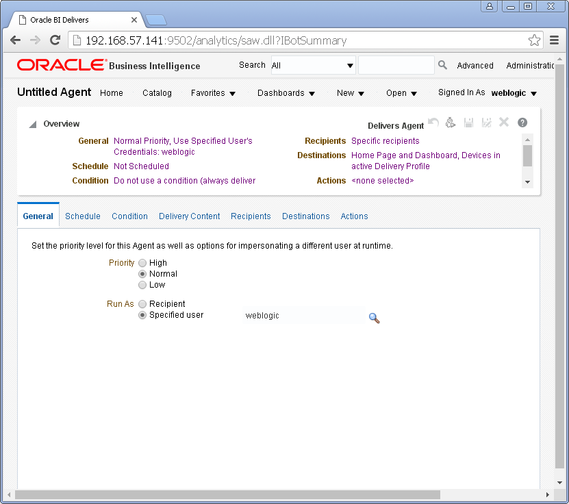 Create an Agent into Oracle BI Analytics: general