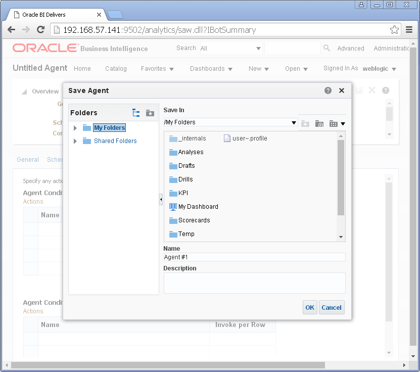 Create an Agent into Oracle BI Analytics: save