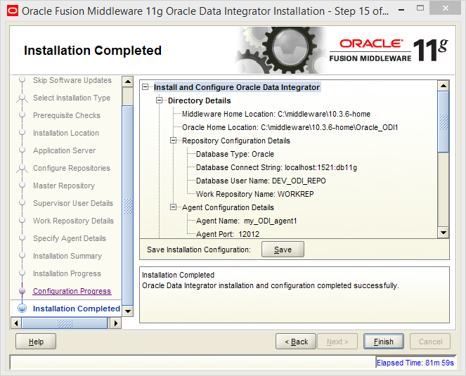 Install Oracle ODI 11g on Windows: completed