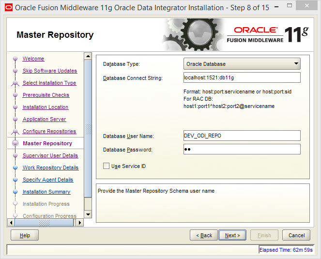 Install Oracle ODI 11g on Windows: master repository