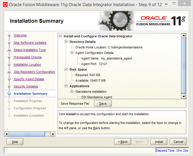 Install and Configure Oracle Data Integrator (ODI) 11g Standalone Agent : summary