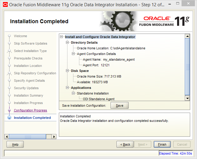Install and Configure Oracle Data Integrator (ODI) 11g Standalone Agent : installation completed
