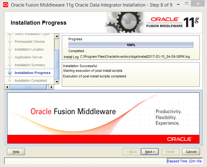 Install Java EE Agent in ODI 11g: installation progress