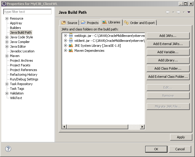 Java client application for EJB example: ejb libraries