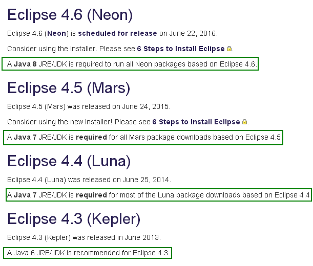 Choose Eclipse version for development/ new application: Eclipse version from JDK version