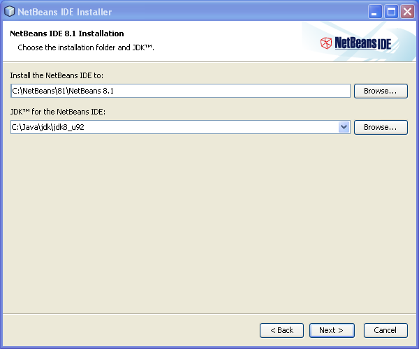 Install NetBeans on Windows: Installation Directory