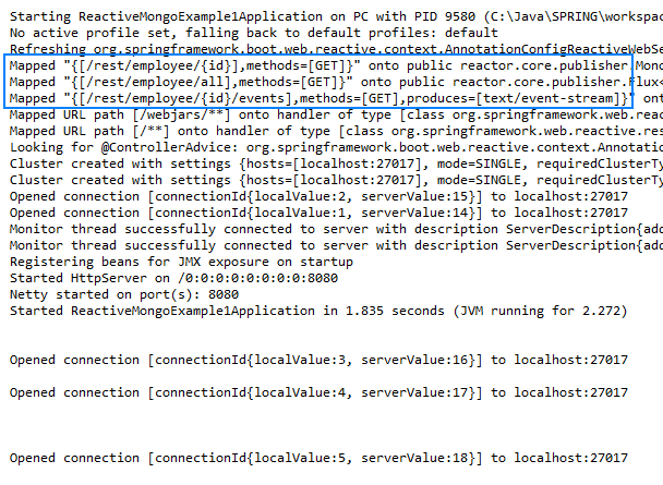 Spring Reactive programmin with MongoDB-> example : application log
