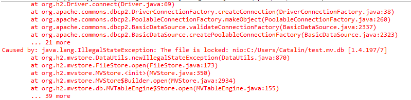 Spring Batch Job repository configuration: h2 error: Caused by: java.lang.IllegalStateException: The file is locked