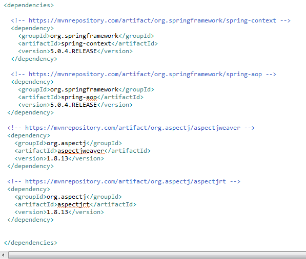 Spring AOP Pointcut with example : pom.xml file