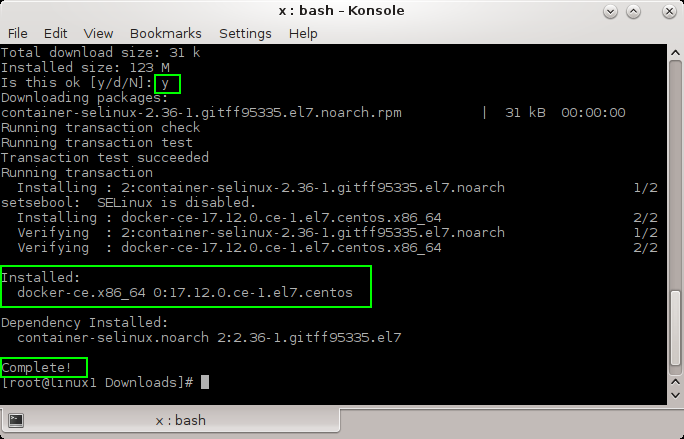 Docker installation on Linux (CentOS 7): Docker installed