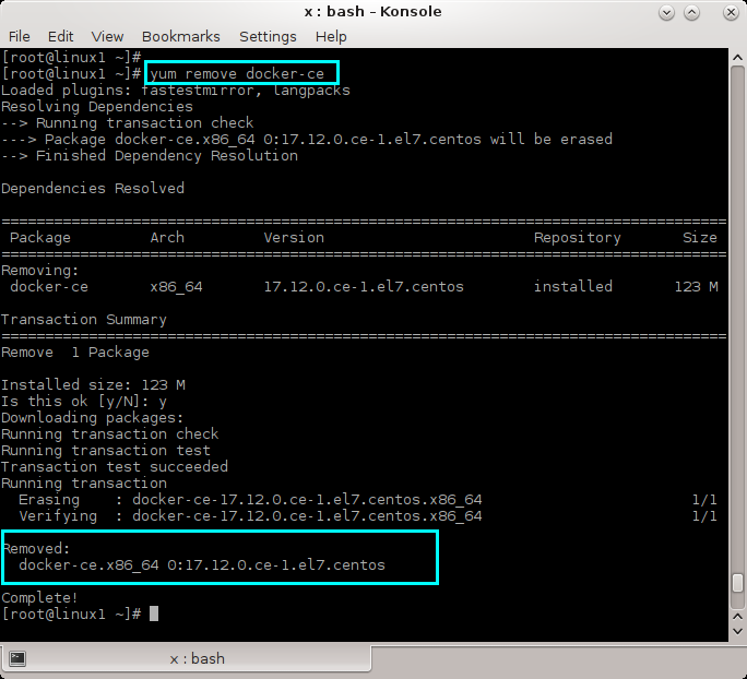 Uninstall Docker from Linux (CentOS 7, RedHat 7): uninstall Docker command