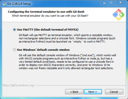 Install Git on Windows: terminal emulator to use with Git bash