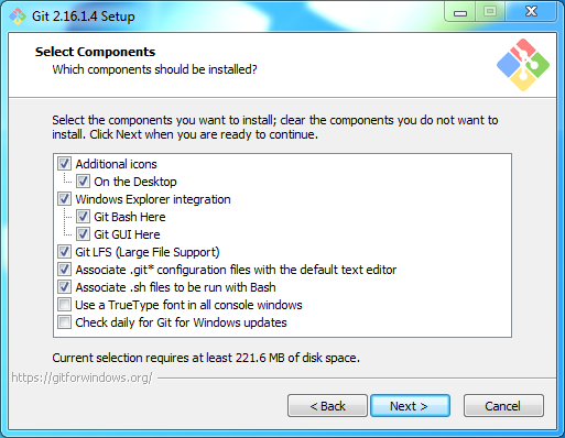 Install Git on Windows: components