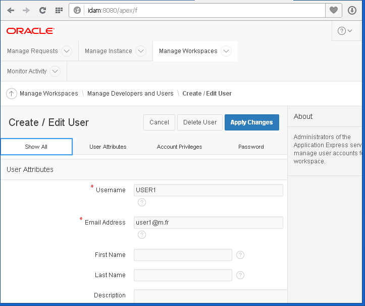 change user password in Oracle APEX 5.1 : edit all