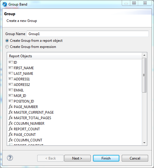 Create Groups using Jaspersoft Studio for JasperReports : group name