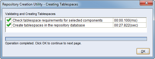 Create IDAM database schemas: tablespaces created