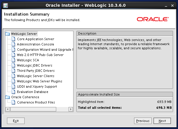Weblogic 10.3.6 installation on linux for Oracle IDAM - summary 