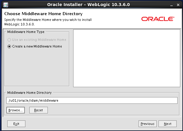 Weblogic 10.3.6 installation on linux for Oracle IDAM -  middleware home