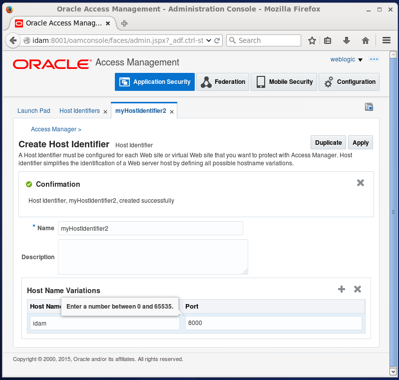 Create Oracle Access Manager (OAM) Host Identifiers: created