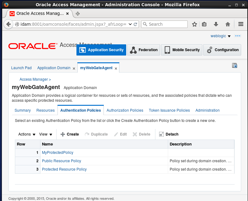 Create Oracle Access Manager (OAM) Authentication Policy: informations