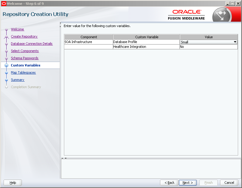 Run RCU (Repository Creation Utility) for Oracle SOA 12c on Windows: custom variables