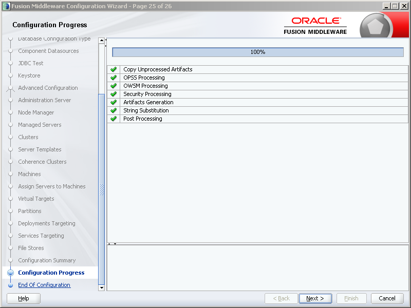 How to configure Oracle SOA 12c software on Windows: configuration progress