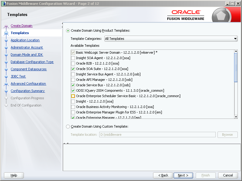 How to configure Oracle SOA 12c software on Windows: templates