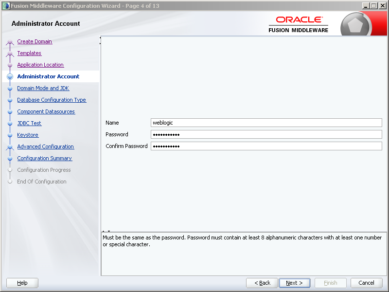 How to configure Oracle SOA 12c software on Windows: weblogic account