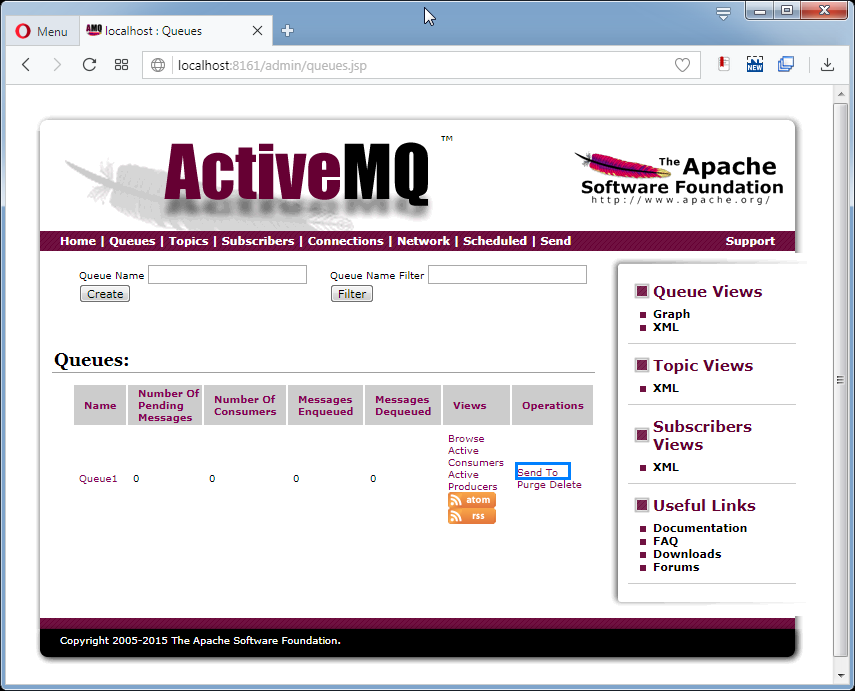 Send messages to ActiveMQ Queue: the queue tab