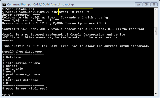 Connect to MySQL Server: command prompt 