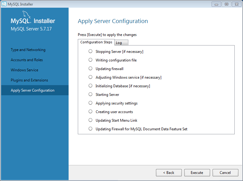 Install MySQL server v. 5.7 on Windows 7: configuration steps