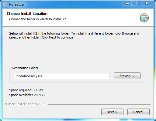 H2 database Installation on Windows: installation installation