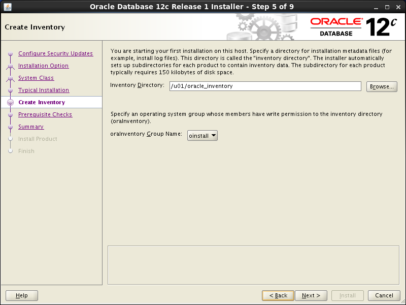 Oracle database 12cR1 Installation on Linux 6 (RHEL6, CentOS6, OEL6): create inventory 