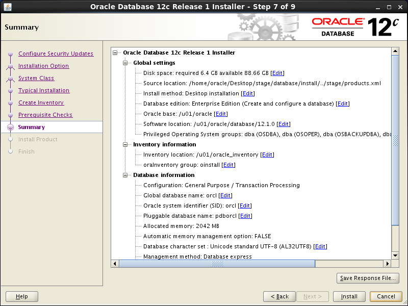 Oracle database 12cR1 Installation on Linux 6 (RHEL6, CentOS6, OEL6): summary 