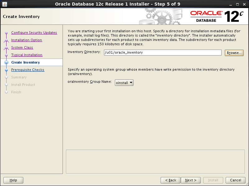 Oracle database 12cR1 Installation on Linux 7 (RHEL7, CentOS7, OEL7): create inventory 